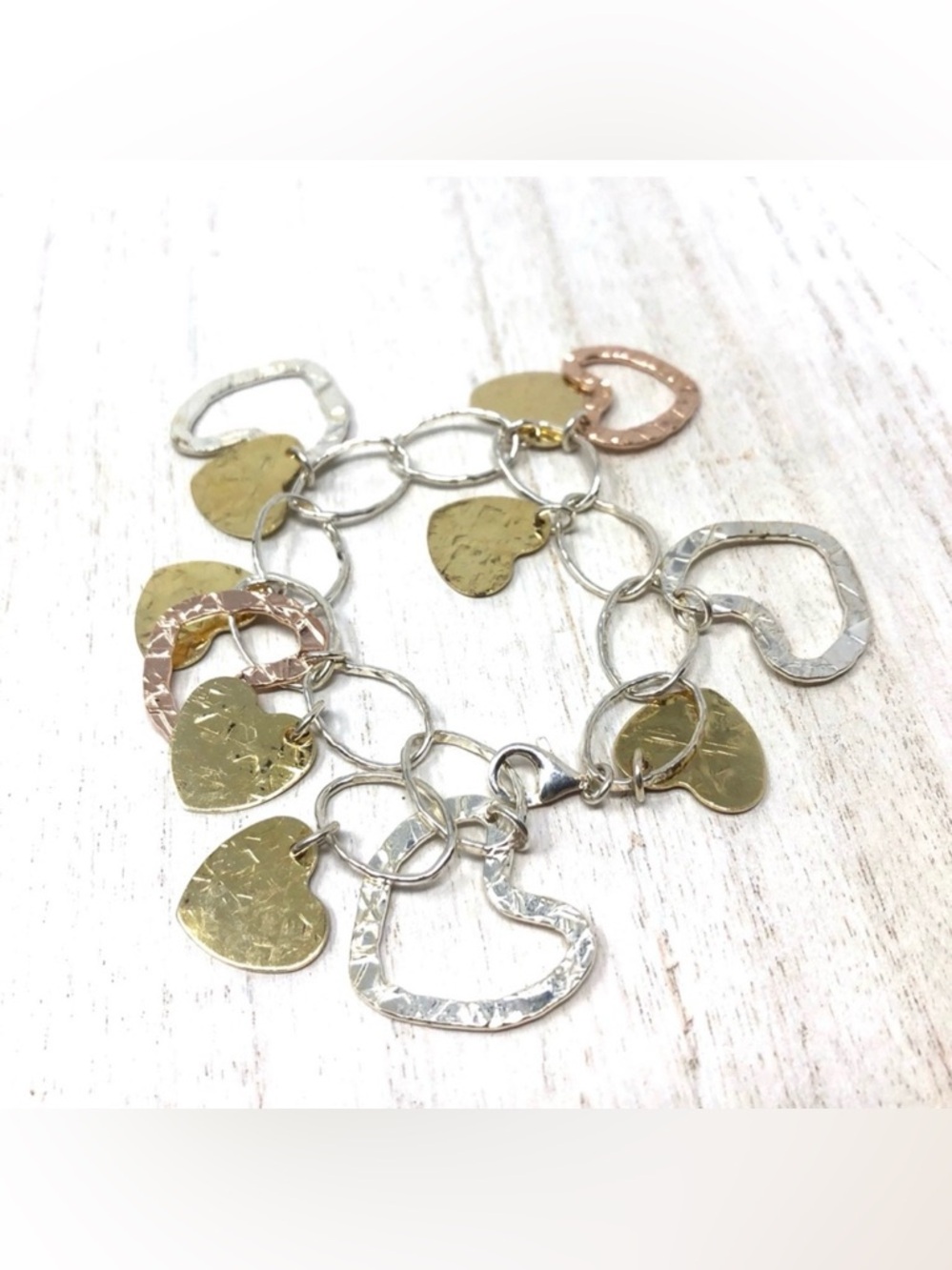 Sterling silver multi-tone sterling heart charm bracelet, made in Italy, NWOT